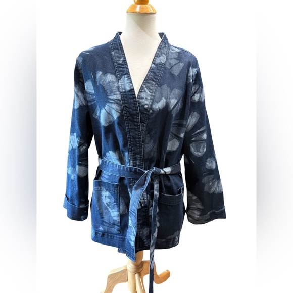 LOGO by Lori Goldstein Women's Shibori Print Denim Wrap Jacket 18 W - Picture 5 of 16